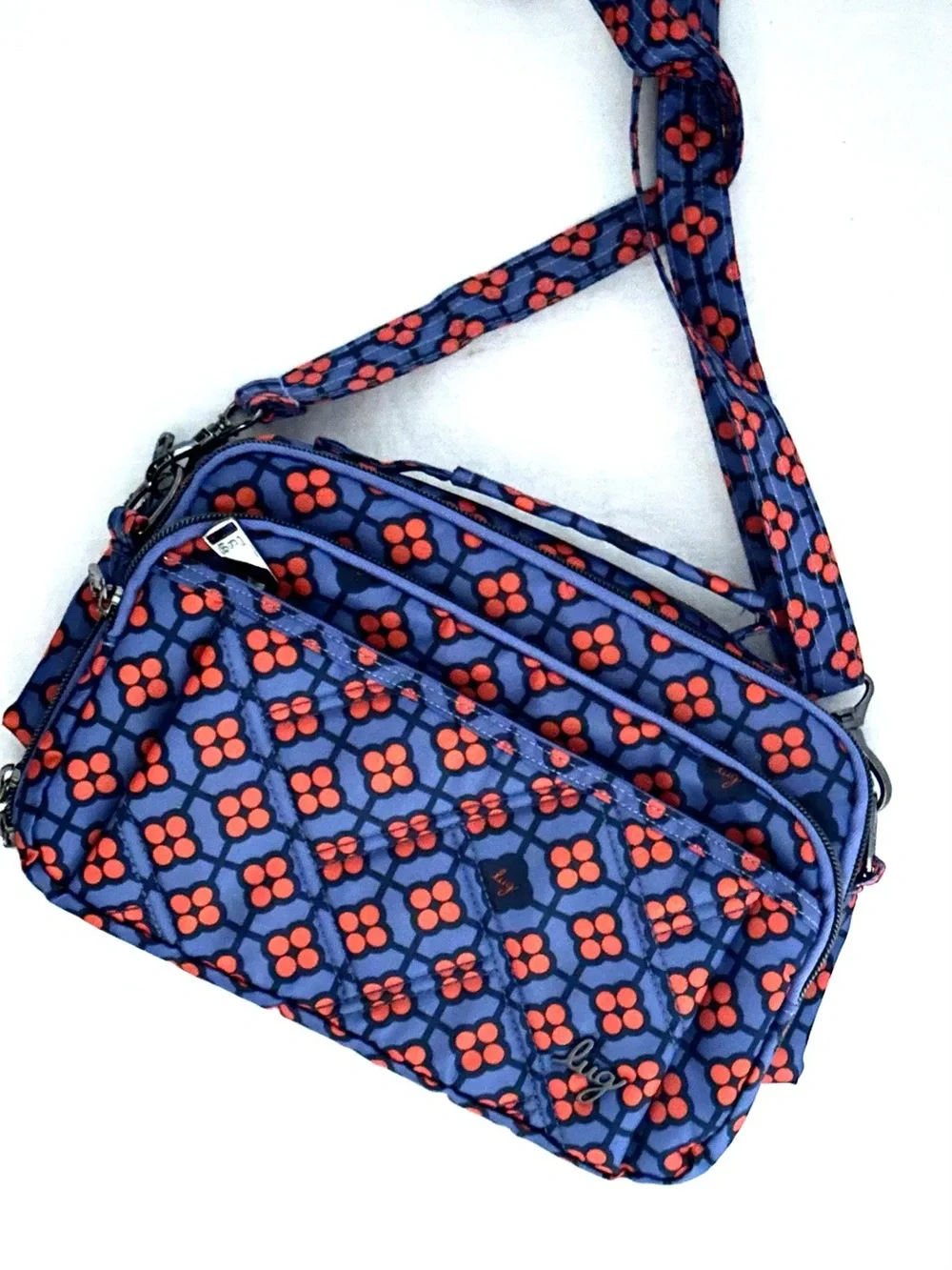 lug Scoop SE Crossbody in Blue with Orange Geometric Design RFID